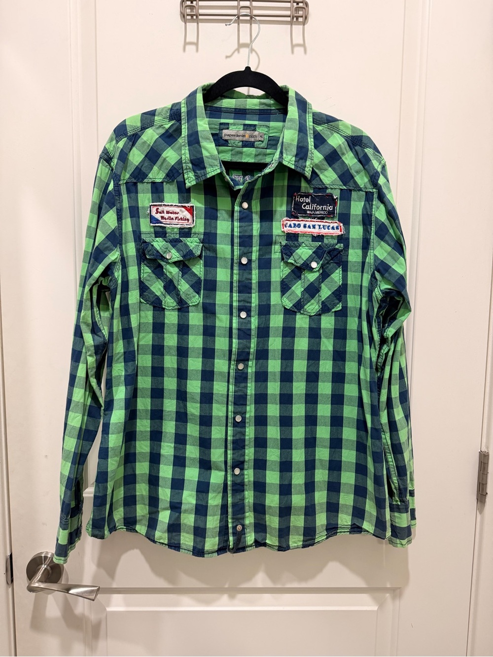paper denim & cloth Long Sleeve Shirt Size XL Green
Blue Plaid Snap Button